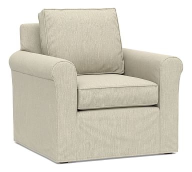 Cameron Roll Arm Slipcovered Armchair, Polyester Wrapped Cushions, Chenille Basketweave Oatmeal - Image 0