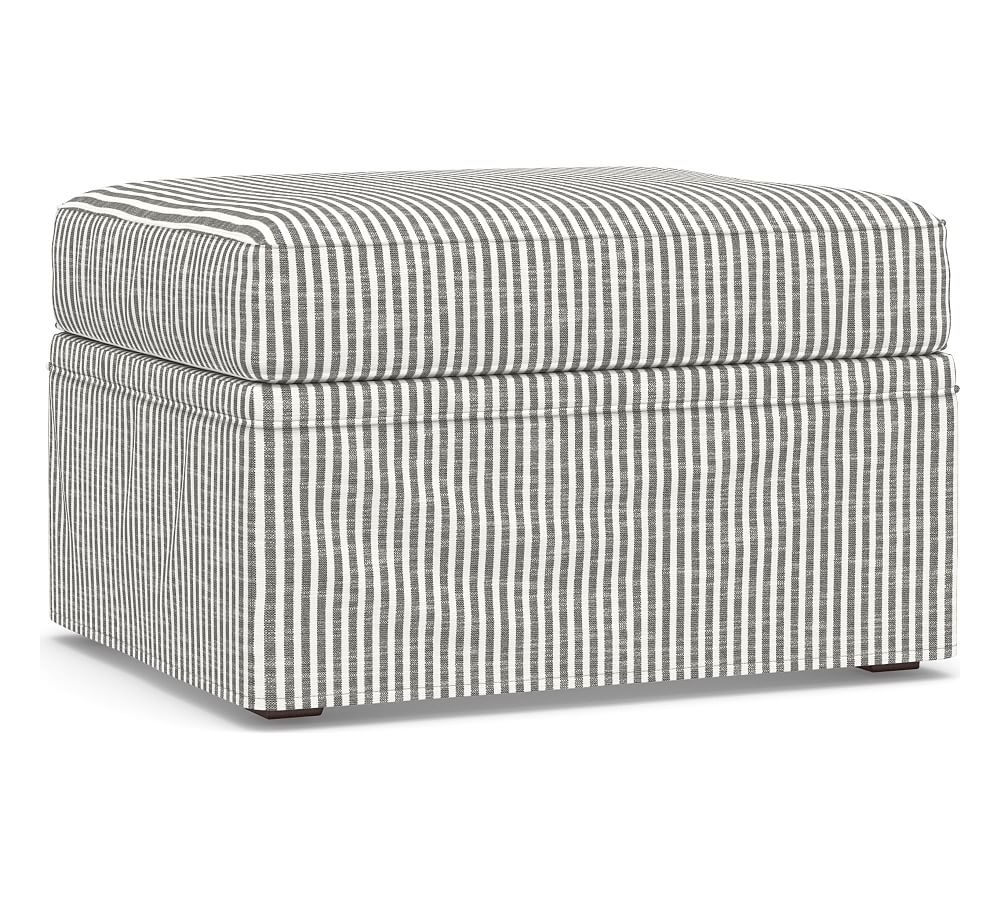 Cameron Slipcovered Storage Ottoman, Polyester Wrapped Cushions, Classic Stripe Charcoal - Image 0
