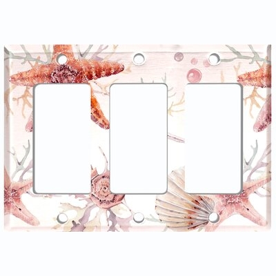 Metal Light Switch Plate Outlet Cover (Star Fish Clam Coral Pastel White  - Triple Rocker) - Image 0