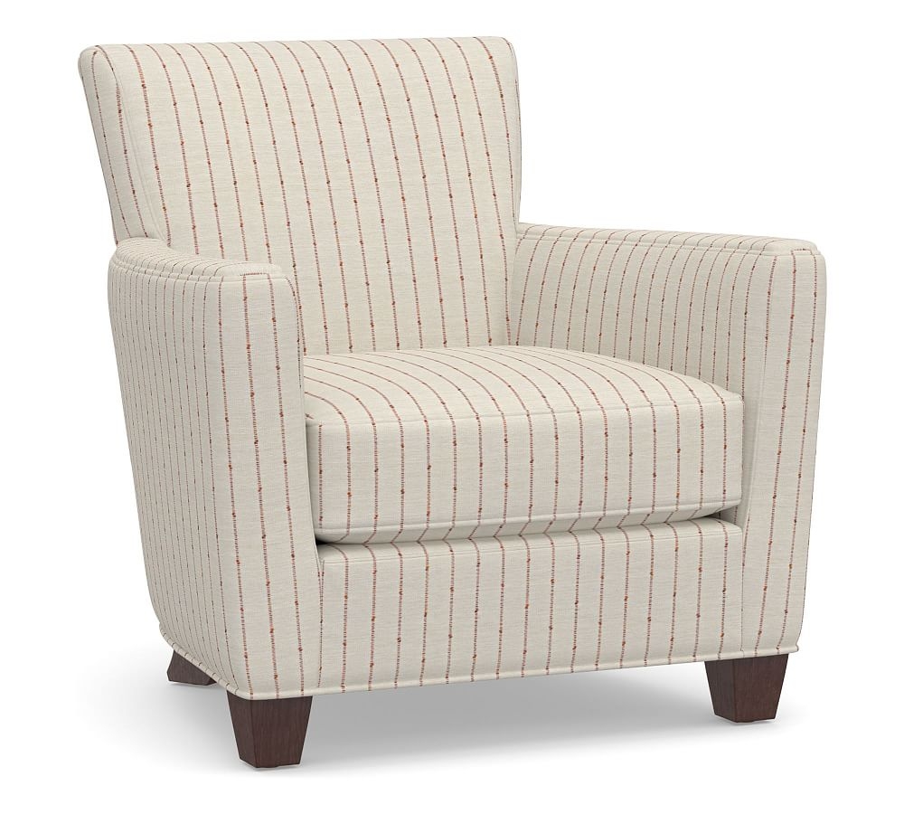Irving Square Arm Upholstered Armchair, Polyester Wrapped Cushions, Slubby Pinstripe Red - Image 0