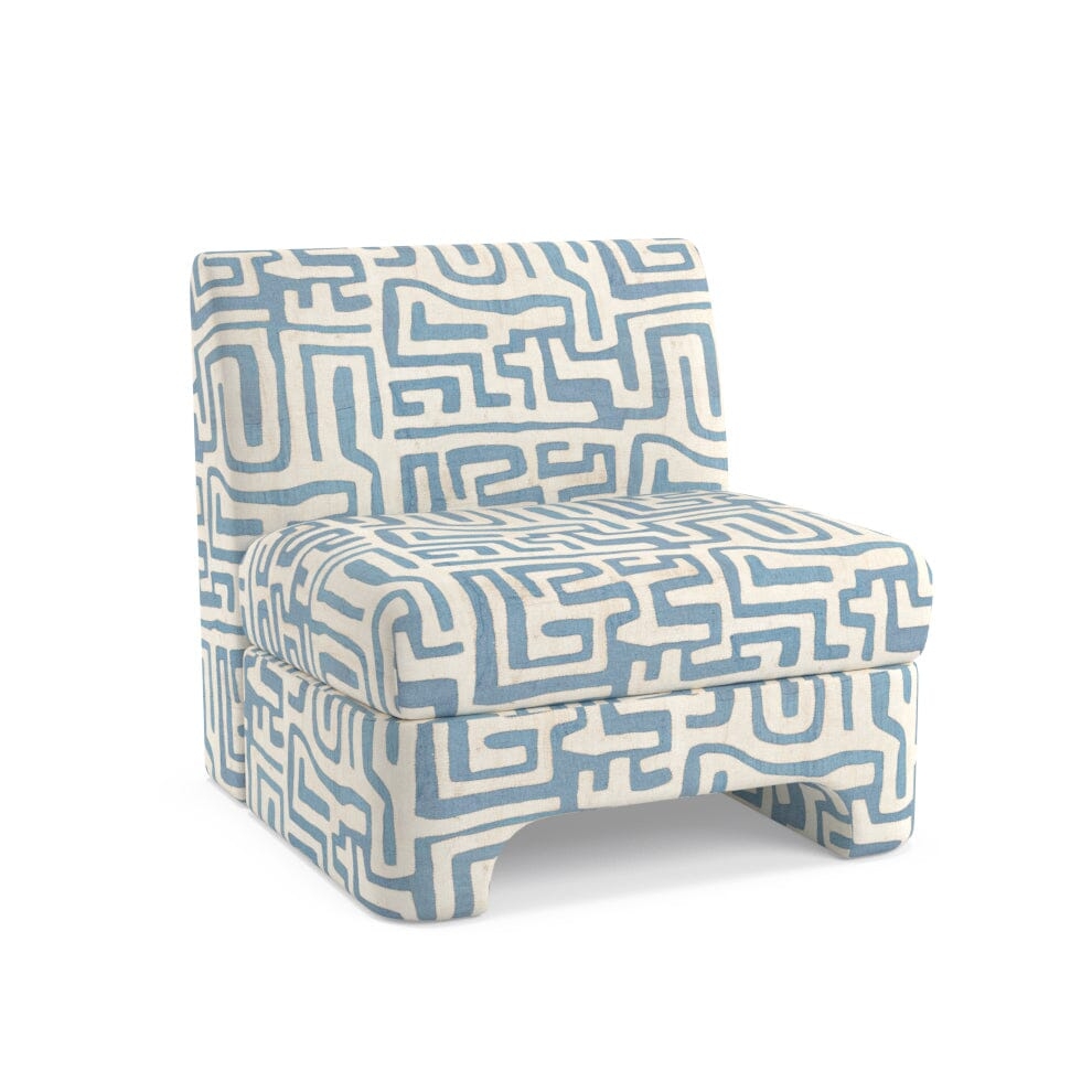 Indigo Classic Kuba Cloth Sienna Slipper Chair by St. Frank | Blue | 30"W x 30"D x 30"H Seat - Image 1