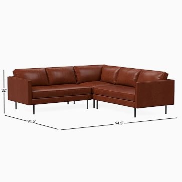 Axel 95" 3-Piece L-Shaped Sectional, Sierra Leather, Licorice, Metal - Image 2