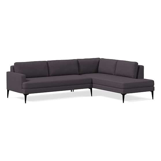 Andes Petite Sectional Set 53: Left Arm 2.5 Seater Sofa, Right Arm Terminal Chaise, Poly, Yarn Dyed Linen Weave, Steel Gray, Dark Pewter - Image 0