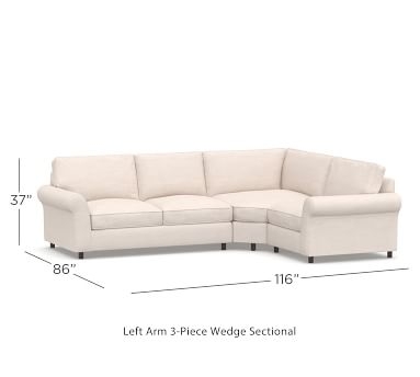 PB Comfort Roll Arm Upholstered Left Arm 3-Piece Wedge Sectional, Box Edge Memory Foam Cushions, Chenille Basketweave Charcoal - Image 1