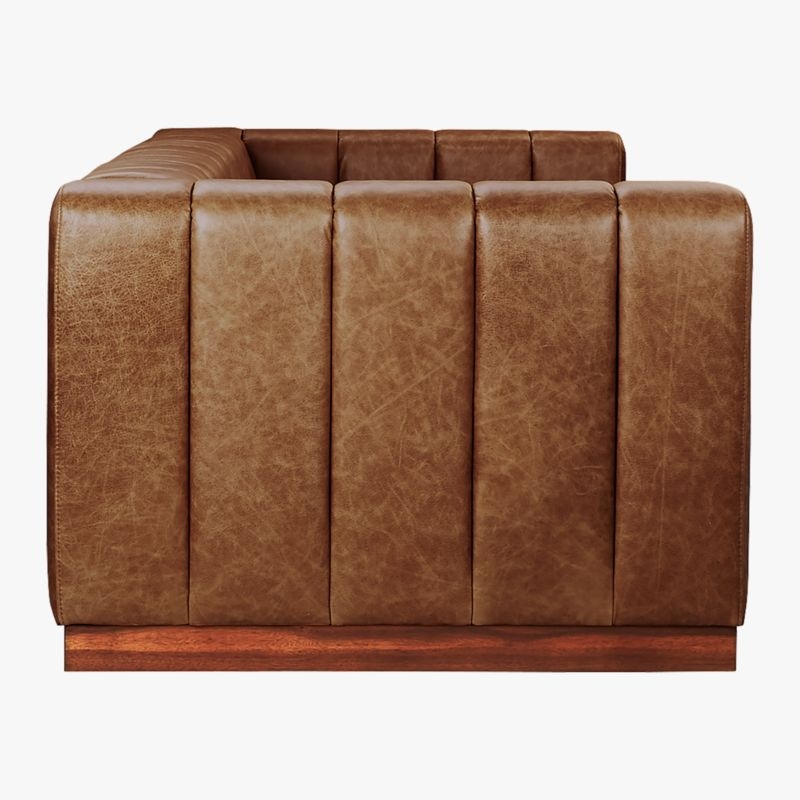 Forte Channeled Leather Sofa with Walnut Base Bello Black - Image 5