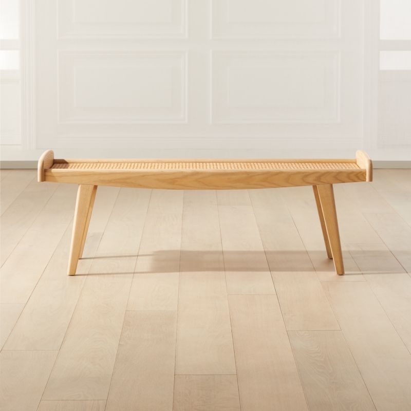 Chord Faux Mohair and Natural Wood Bench - Image 1