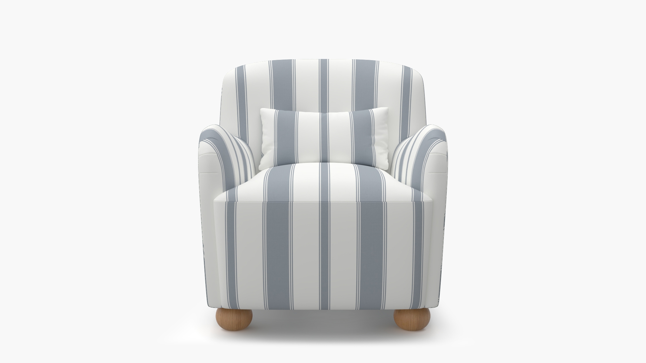 Club Chair, French Blue Clarence Stripe, Natural Bun Foot - Image 0