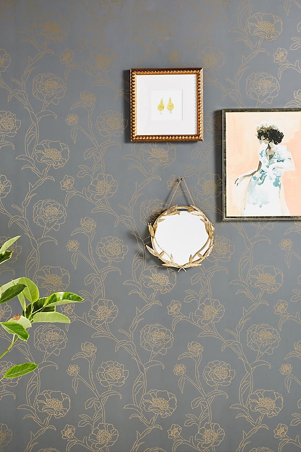 Peonies Noir Wallpaper By Anthropologie in Grey Size SWATCH - Image 0