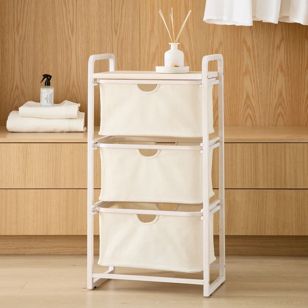 Bamboo Soft Closet Shelf With Drawers, Natural White - Image 0