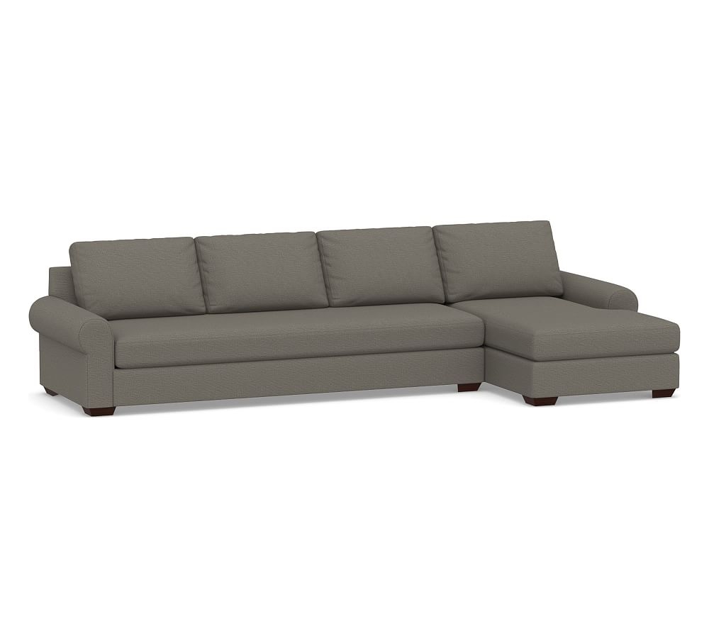 Big Sur Roll Arm Upholstered Left Arm Grand Sofa with Chaise Sectional and Bench Cushion, Down Blend Wrapped Cushions, Chunky Basketweave Metal - Image 0