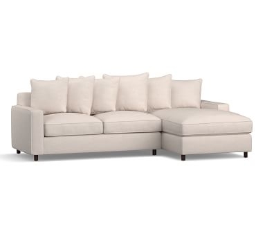 PB Comfort Square Arm Upholstered Right Arm Loveseat with Chaise Sectional, Box Edge, Down Blend Wrapped Cushions, Premium Performance Basketweave Ivory - Image 3