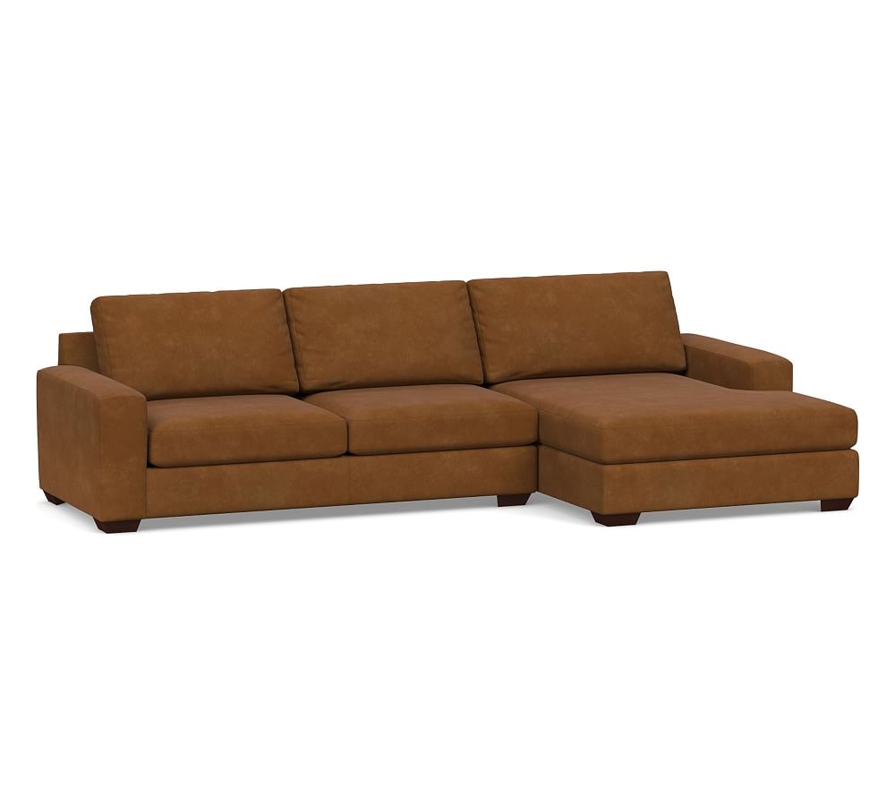 Big Sur Square Arm Leather Left Arm Sofa with Wide Chaise Sectional, Down Blend Wrapped Cushions, Nubuck Caramel - Image 0