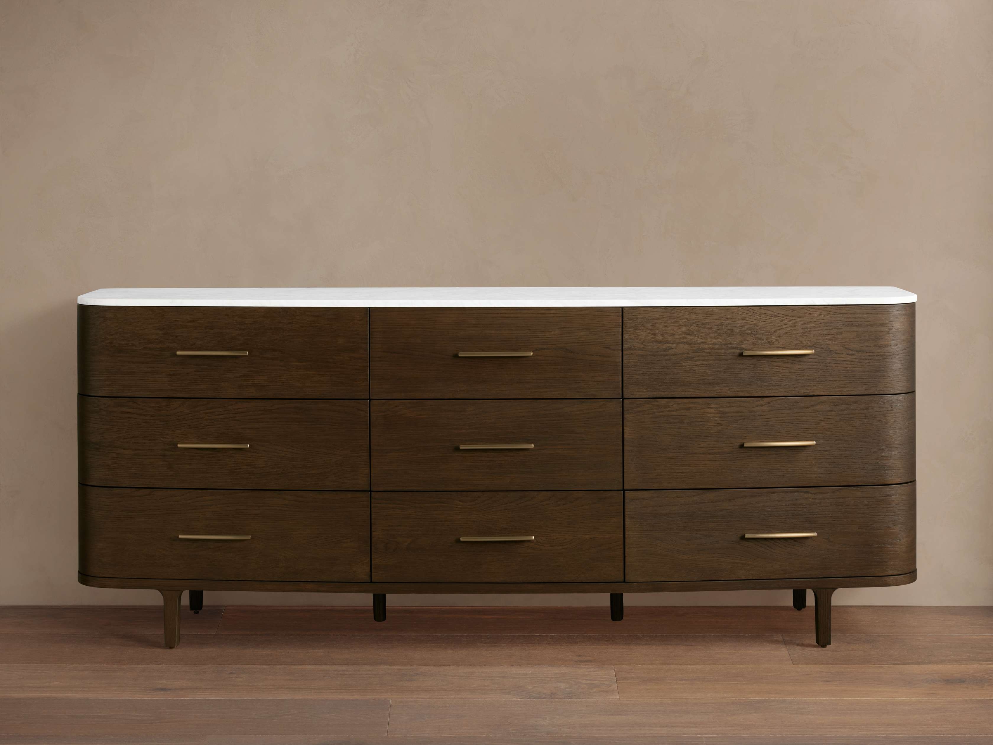 Danny Nine-Drawer Dresser in Stone White  Carrara Marble/Mocha - Image 0