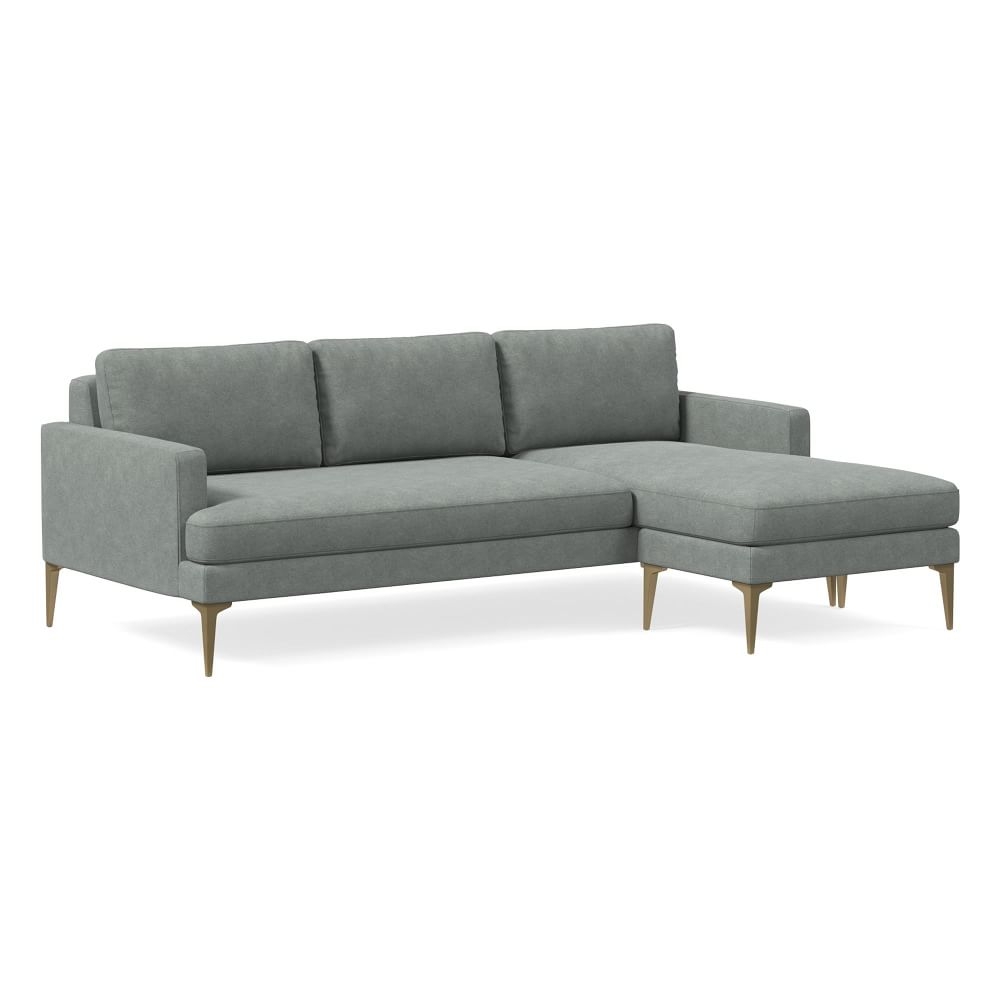 Andes Flip Sectional, Poly, Distressed Velvet, Mineral Gray, Blackened Brass - Image 0
