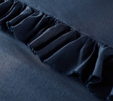 Belgian Flax Linen Fringe Ruffle Duvet Cover, King/Cal. King, Charcoal - Image 1