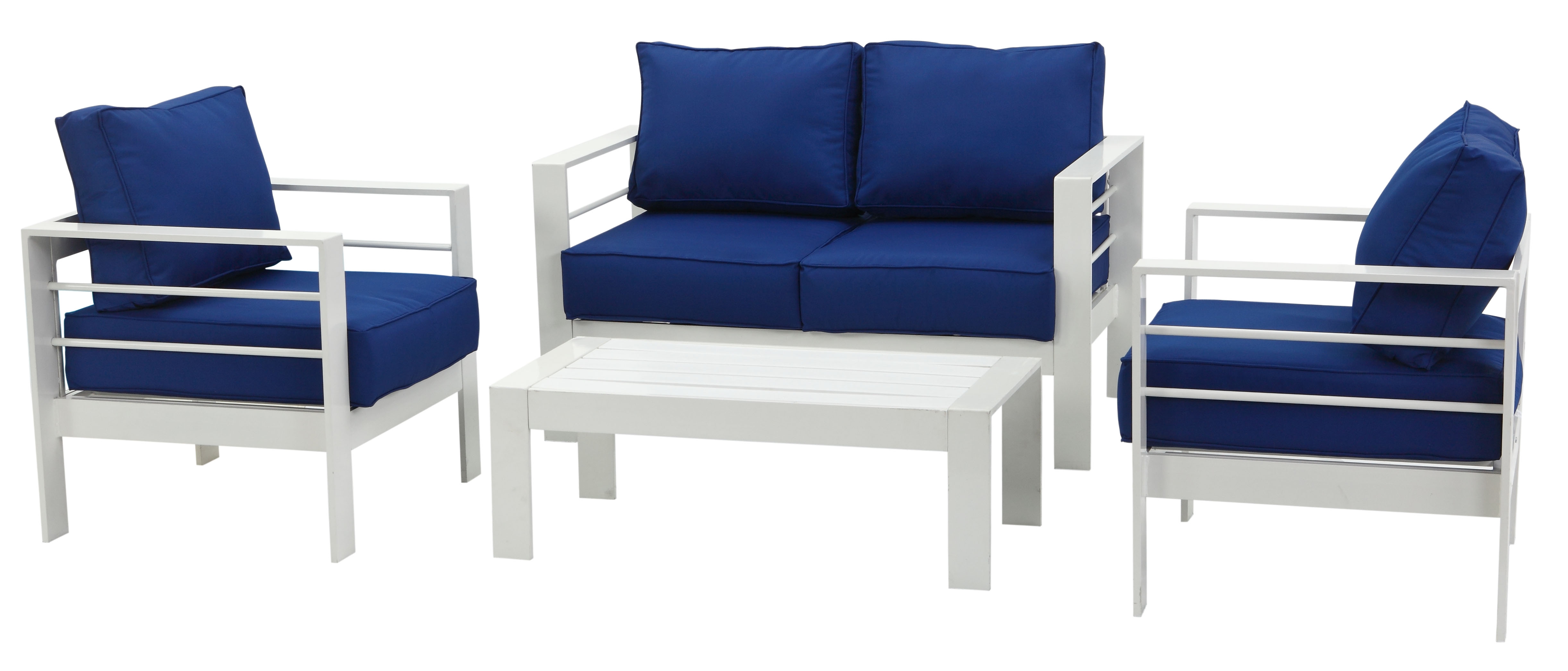 Nason 4 Piece Outdoor Living Set - White/Navy - Safavieh - Image 3