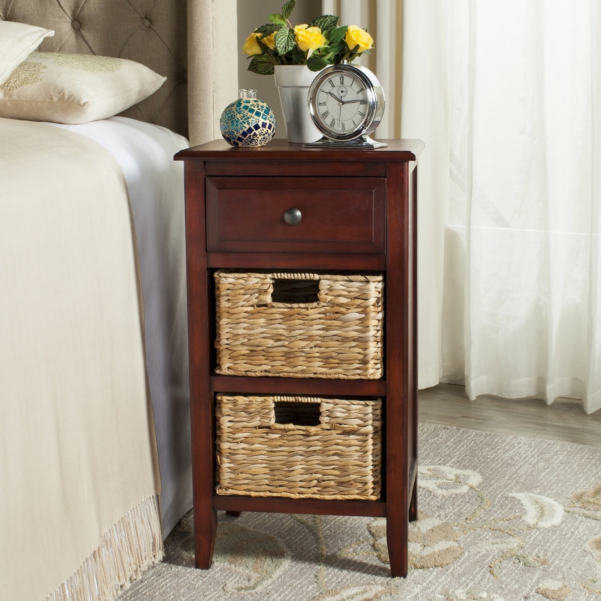 Everly Drawer Side Table - Cherry - Safavieh - Image 1