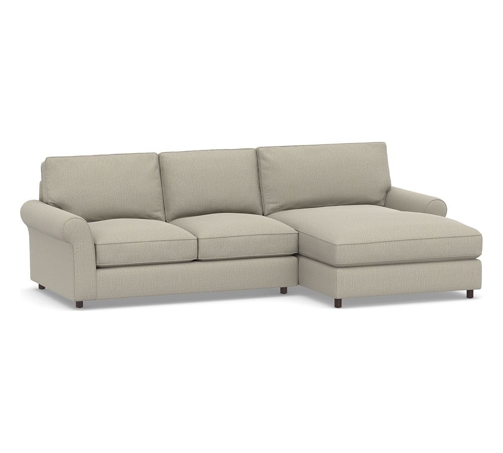 PB Comfort Roll Arm Upholstered Left Arm Loveseat with Wide Chaise Sectional, Box Edge Memory Foam Cushions, Chenille Basketweave Pebble - Image 0