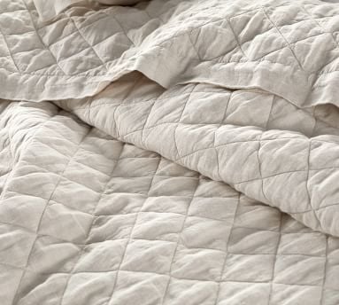 Belgian Flax Linen Diamond Quilt, King/Cal. King, Classic Ivory - Image 1