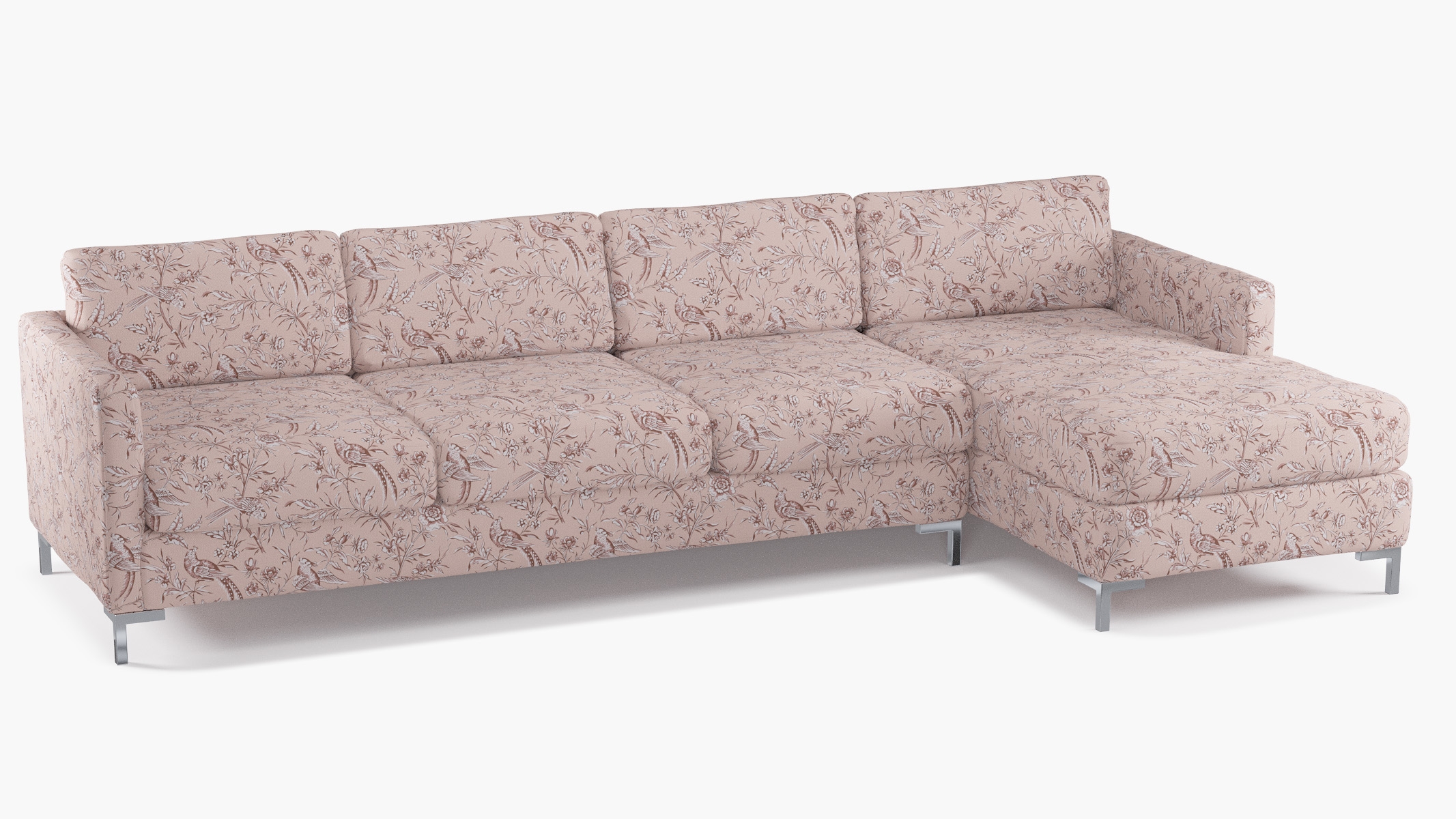 Modern Sectional, Right Facing, Blush Aviary, Chrome L Leg - Image 1
