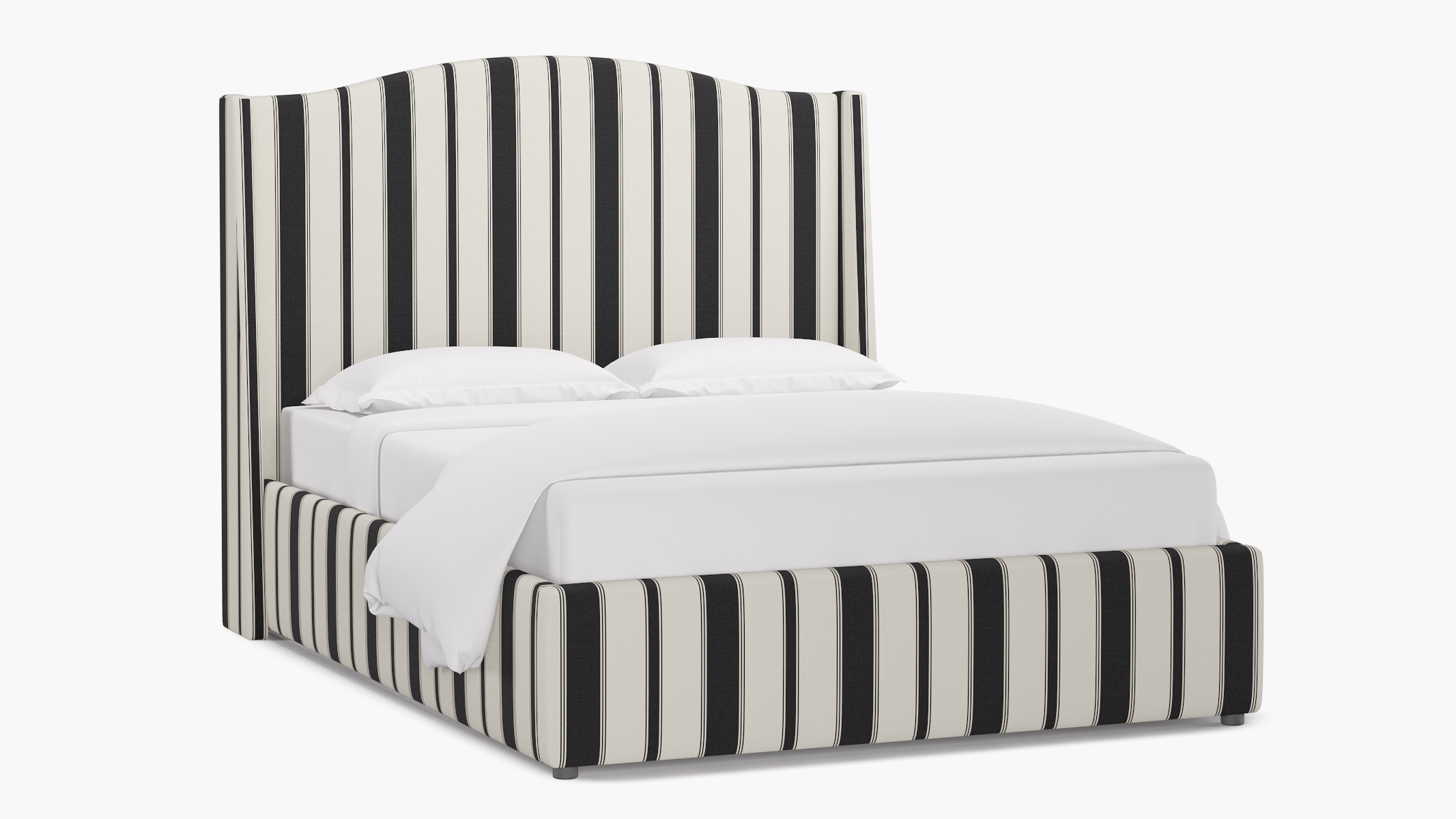 Curved Wingback Bed, Ink Clarence Stripe, Twin - Image 1