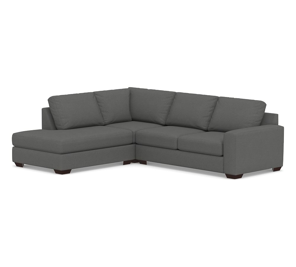 Big Sur Square Arm Upholstered Right 3-Piece Bumper Sectional, Down Blend Wrapped Cushions, Park Weave Charcoal - Image 0