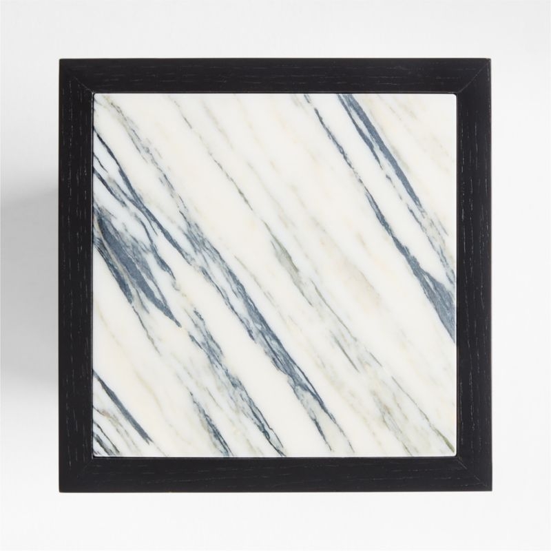 Seriana Charcoal Oak Wood and Marble Square Pedestal End Table - Image 2