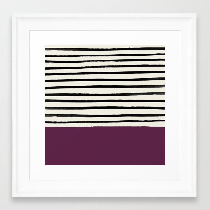 Plum X Stripes Framed Art Print by Leah Flores - Scoop White - X-Small-12x12 - Image 0