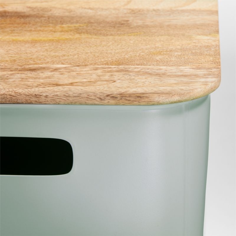 Outline Sage Medium Metal Floor Storage Bin with Wood Lid - Image 5