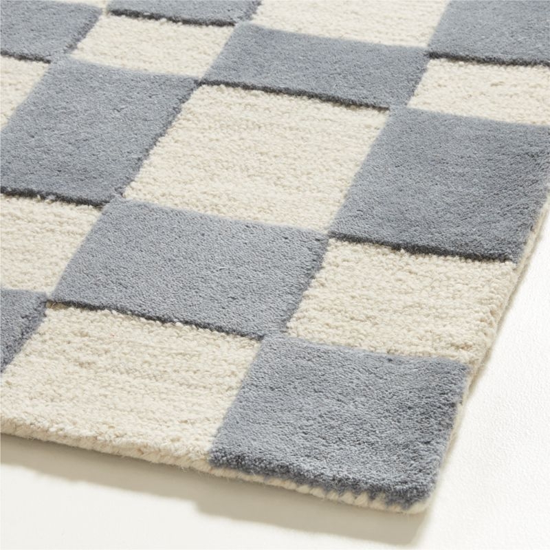 Imperfect Checkerboard Wool Smoke Blue Kids Area Rug 6'x9' - Image 2