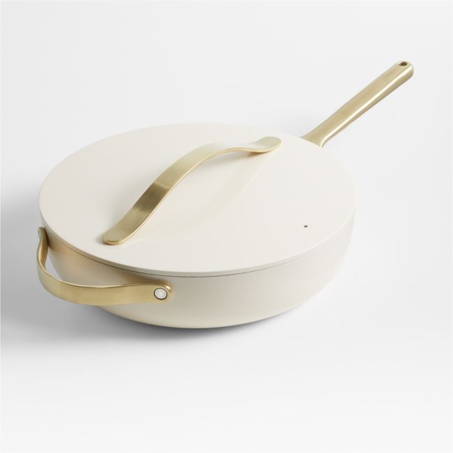 Caraway ® Cream Ceramic Non-Stick 4.5-Qt. Sauté Pan with Gold Hardware - Image 0