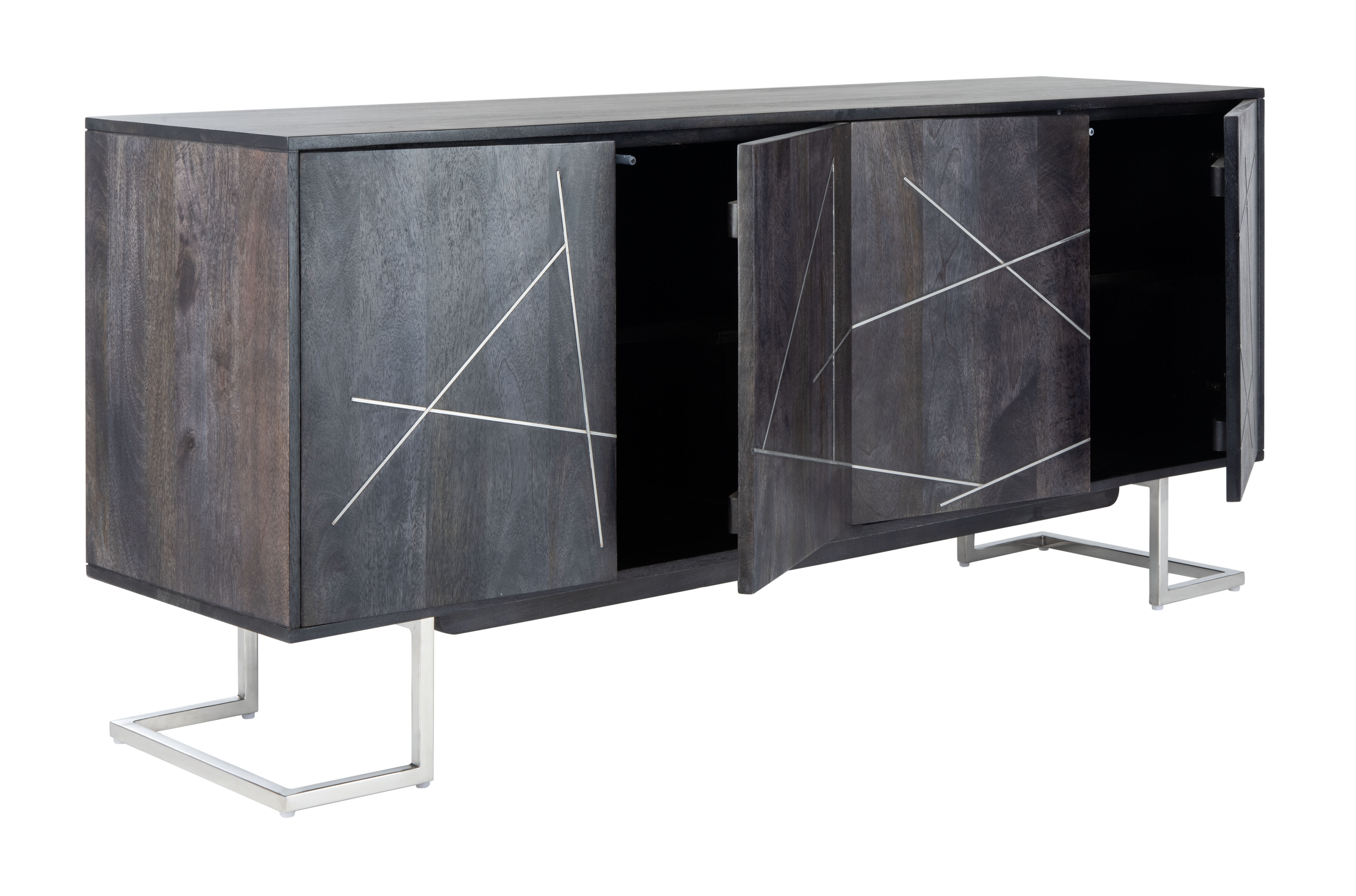Penn Geometric 4 Door Sideboard - Black/Silver - Safavieh - Image 3