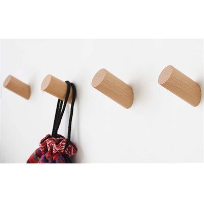 Wood Wall Hooks, 4 Pack Coat Hooks Wall Mounted |  Rustic Wooden Hooks Heavy Duty Robe Hook Hat Rack | Hooks For Hanging Bathroom Towels Clothes Hanger Beech Wood - Image 0