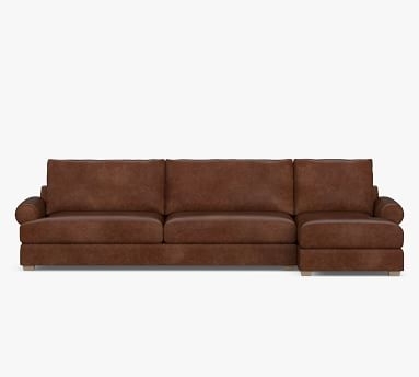 Canyon Roll Arm Leather Right Arm Sofa with Chaise Sectional, Down Blend Wrapped Cushions, Vintage Caramel - Image 1