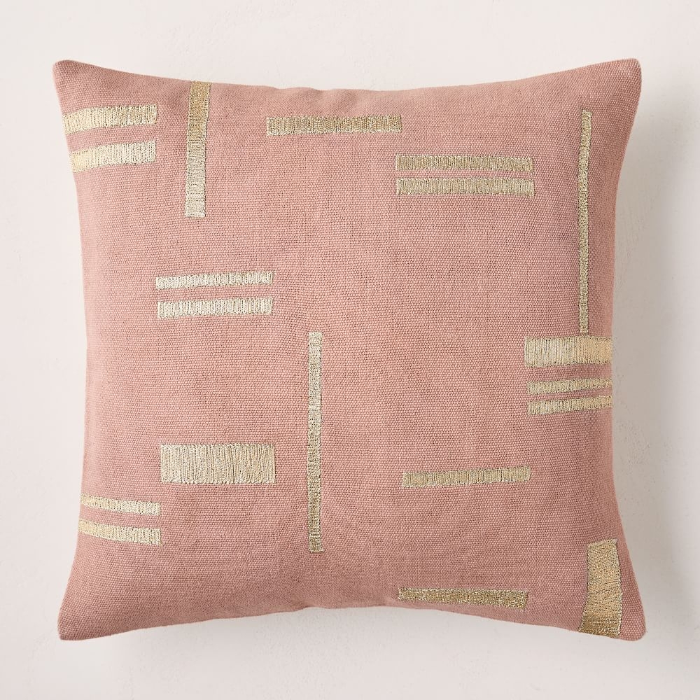 Embroidered Metallic Blocks Pillow Cover, 20"x20", Pink Stone, Set of 2 - Image 0