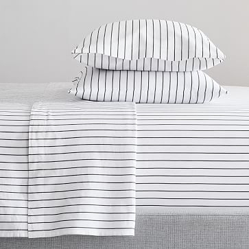 Organic Washed Cotton Simple Stripe Sheet Set, Twin, Black + White - Image 0