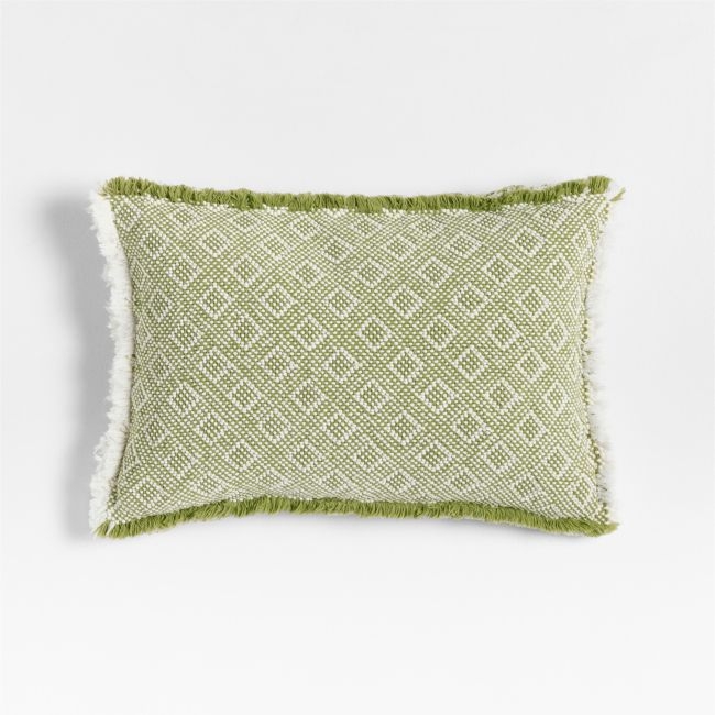 Geo Fringe Organic Cotton 22"x15" Cardamom Green Throw Pillow Cover - Image 0