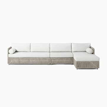 Coastal 3 Pc Sectional Set 4: Left Arm Sofa + Armless Single + Right Arm Chaise, All Weather Wicker, Silverstone - Image 2