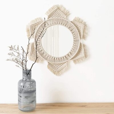 Hanging Wall Mirror With Macrame Fringe Round Boho Mirror Art Decor For Apartment Living Room Bedroom Baby Nursery Dorm Entryways - Image 0