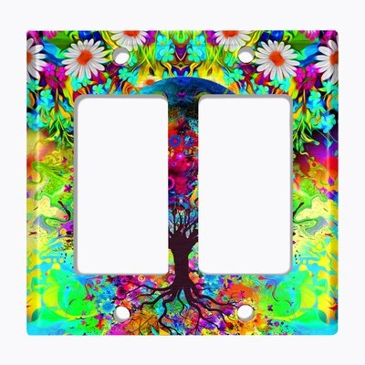 Metal Light Switch Plate Outlet Cover (Flower Tree - Double Rocker) - Image 0