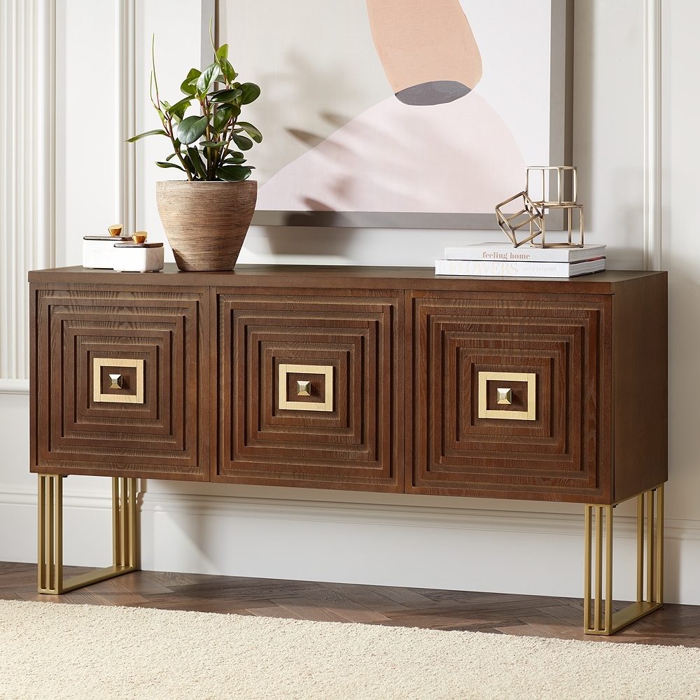 55 Downing Street Adair 59" Wide Mid-Century Cherry Wood 3-Door Buffet - Image 0