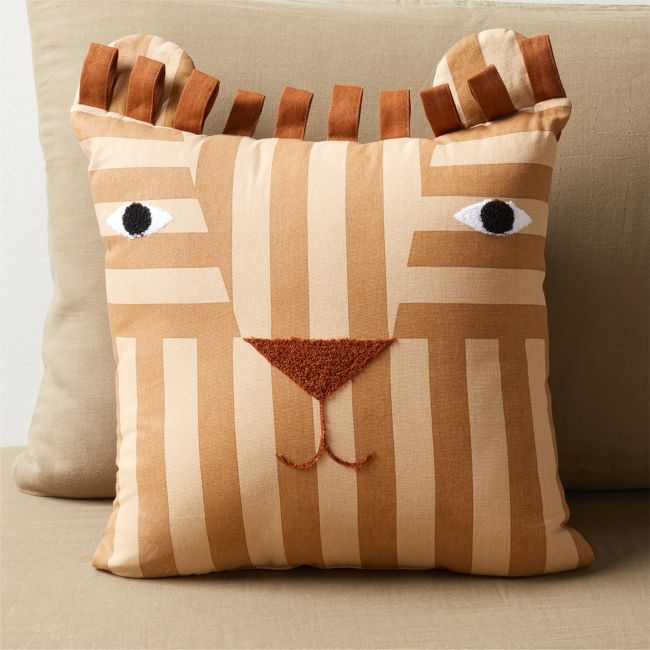 Lion Face Striped Embroidered Kids Throw Pillow - Image 0