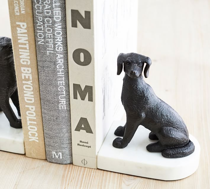 Bronze/Marble Dog Book Ends,S/2 - Image 1