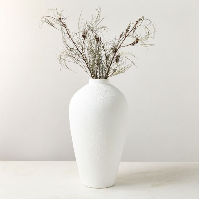 Rile Textured White Terracotta Vase 18" - Image 0