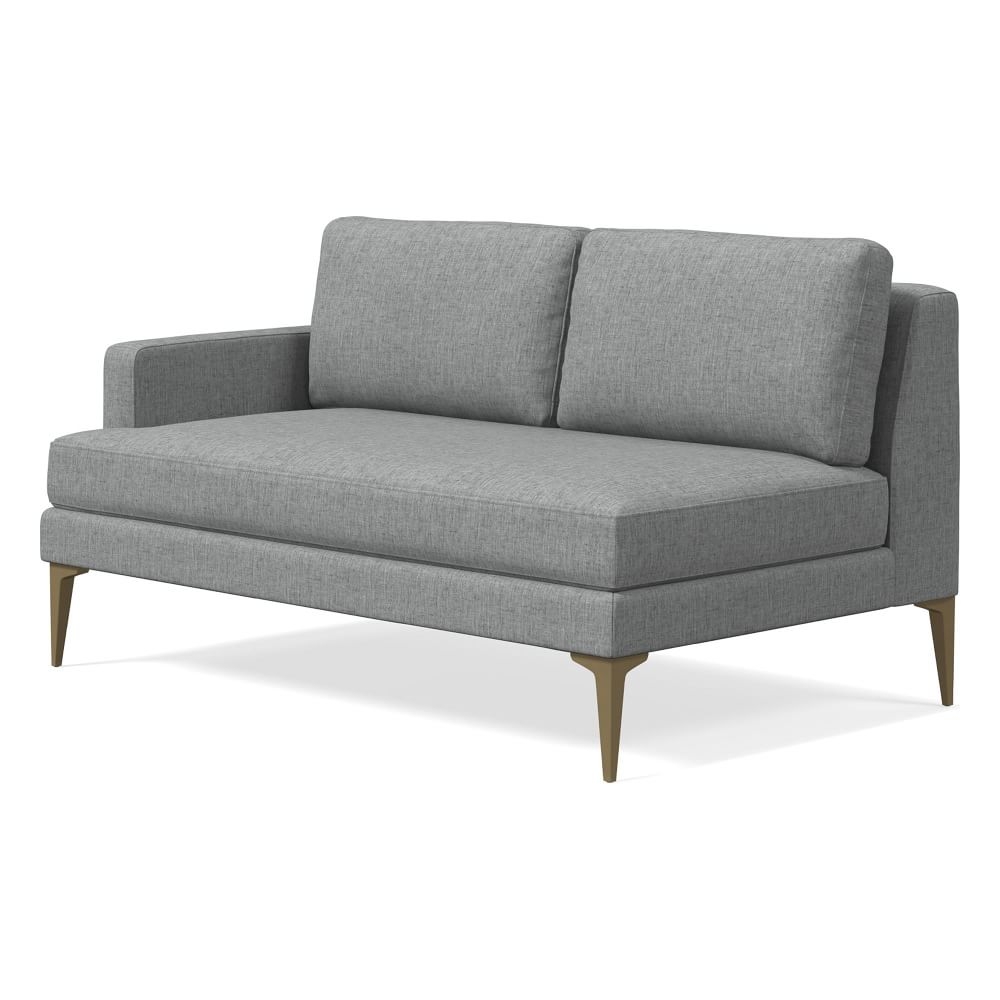 Andes Petite Left Arm 2 Seater Sofa, Poly, Performance Coastal Linen, Anchor Gray, Blackened Brass - Image 0