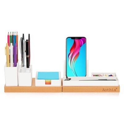 Aothia Desk Organizer, Office Accessories Storage With Adjustable Magnetic Pencil Cup, Pen Holder, Phone Stand, Sticky Note Tray, School Supplies Caddy, Desktop Organization For Home/Office/Dorm - Image 0
