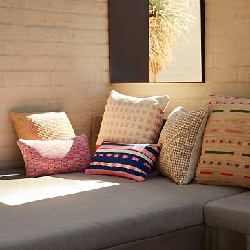 Bole Road Colorblock Check Indoor/Outdoor Pillow, Tangerine, 24"x24" - Image 2