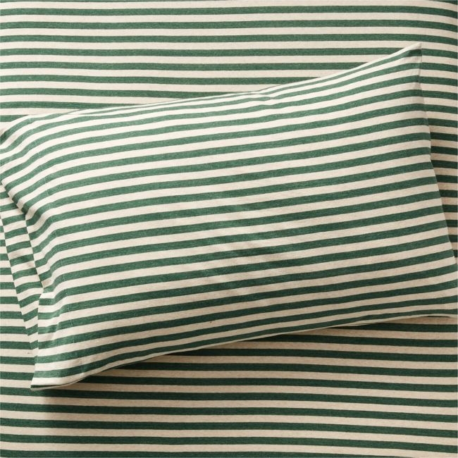 Comfy Tee Green Stripe 100% Organic Cotton Jersey Kids Twin Sheet Set - Image 0