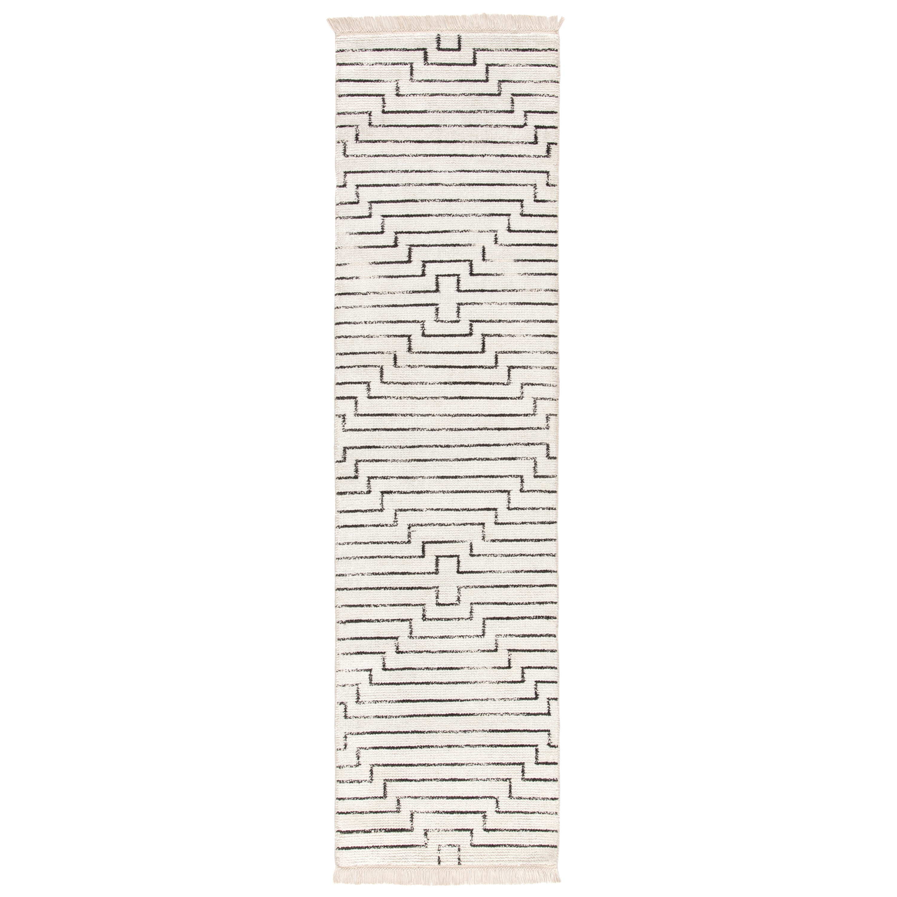 Alloy Handmade Geometric White/ Black Runner Rug (2'6"X10') - Image 0