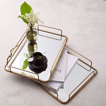 Fishs Eddy Gilded Cafe Mirror Tray, Large, 12" W x 18" L - Image 1